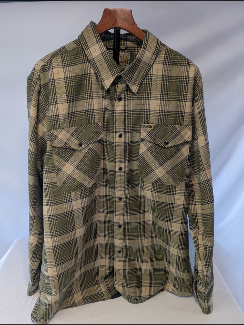 DIXXON Men's Size 2XL Olive Plaid Pearl Snap Shirt
